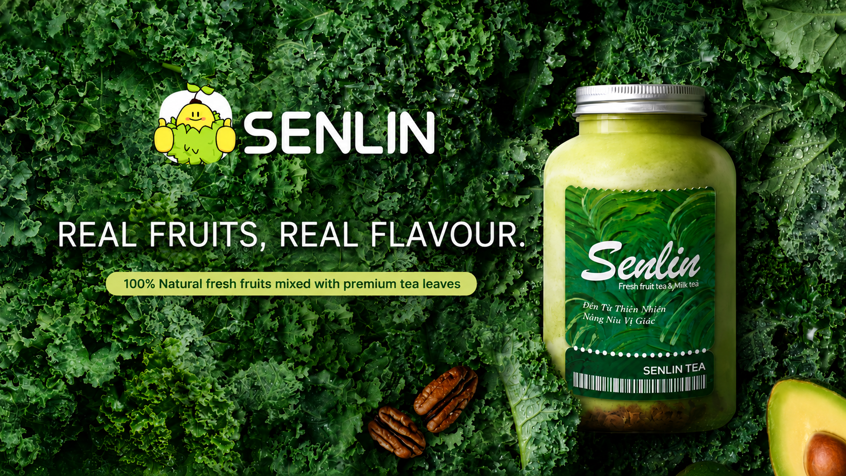 SENLIN Việt Nam — chai bơ tươi giữa kale & hạt óc chó